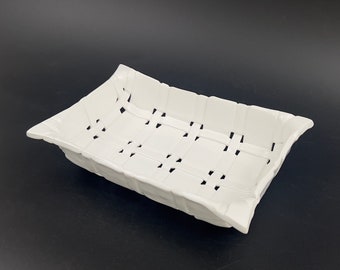Vintage Italian Ceramic White Basket, Woven Ceramic Basket Made in Italy, White Ceramic Bread Basket, Bassanese Ceramics by Primo&#39;gi Italy