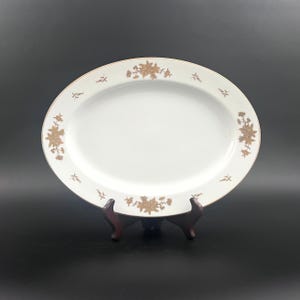 Bandeja de porcelana ovalada vintage de 14 pulgadas de Grace China con diseño Regal n.° 454, bandeja blanca con diseño floral dorado, fuente para servir de mediados de siglo