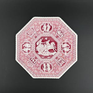 Piatto vintage Spode Red Transferware: piatto ottagonale greco Sutherland