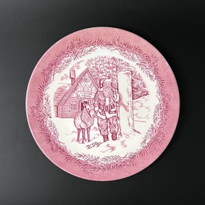 Vintage Wedgwood Christmas Cake Plate: Olde St. Nick Red Transferware