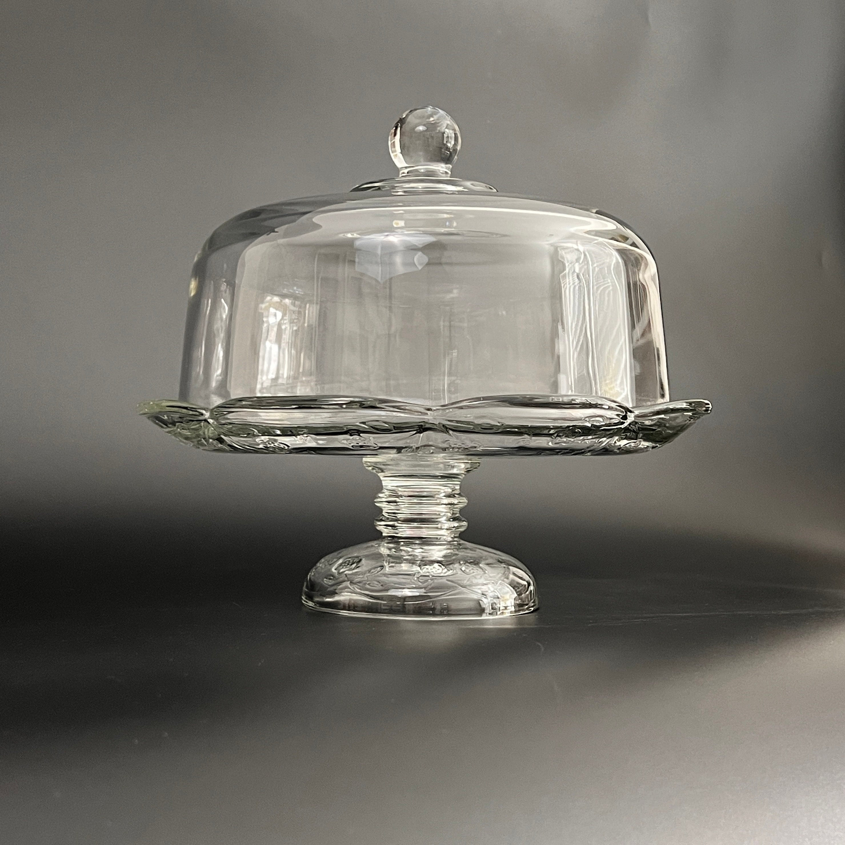 Vintage Cake Pedestal Stand Glass Dome, Anchor Hocking Savannah