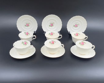 Set mit 6 Copeland Spode Teetassen und Untertassen im Billingsley-Rosenmuster, 6 Copeland Spode Billingsley Rose Teetassen und Untertassen, Geschenk für Teeliebhaber