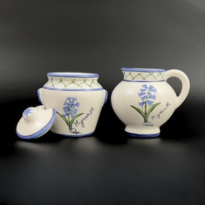 Vintage Casafina room- en suikerset: handgeschilderde hyacinten, Portugal