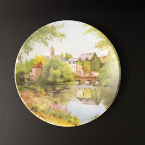 Limoges Collector Plate, 1987 “Une Journée au Bord de l’Eau” by Michel Julien, French Landscape Scene Plate, Limited Edition Limoges Plate