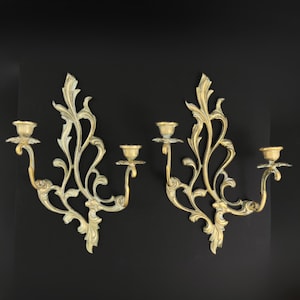Antique Brass Art Nouveau Candle Sconces - Set of Two