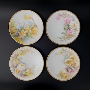 Set of 4 Antique Limoges Floral Plates, T&V Limoges France Floral Plates, Antique Tressemanes and  Vogt, Limoges Art Nouveau Floral Plates