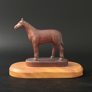 Vintage Hand-Carved Wooden Horse Statue, Wood Horse with Display Base, Equestrian Decor,  Farm House Style, Horse Lover Gift, Rustic Décor