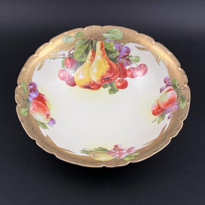 Antique Tirschenreuth Center Piece Bowl, Art Nouveau Porcelain Bowl with Hand Painted Fruit and 18K Gold Rim, Tirschenreuth Bavaria Germany