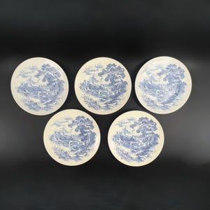 Set of 5 - Wedgwood Plates in Countryside Blue, Wedgwood Countryside Blue Dinner Plates, Wedgwood Blue & White Plates, English Cottage Decor