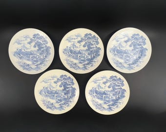 Blauwe borden Wedgwood Countryside (set van 5): Engels cottage-decor