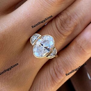3.28 Ctw Oval Cut Moissanite Ring Bezel Set Diamond Bridle Wedding Ring Three Stone Moissanite Engagement Ring Perfect Anniversary Gift VVS1