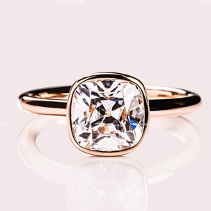Old European Moissanite Ring 2.00 Ct Halo Diamond Engagement Ring Cushion Cut Moissanite Bezel Set Ring Old Mine Ring For Women Bridle Ring