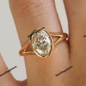 2.00 Ct Oval Cut Moissanite Ring Bezel Set Moissanite Engagement Ring Solitaire Wedding Ring Oval Moissanite Ring Yellow Gold Diamond Ring