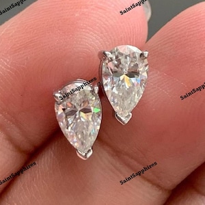 2.00 CTW Pear Moissanite Earring Solitaire Diamond Stud Earring Pear Cut Stud Moissanite Earring White Gold Wedding Earring Anniversary Stud
