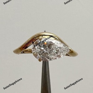 2.00 Ct Pear Cut Moissanite Ring East West Moissanite Pear Ring Solitaire Moissanite Engagement Ring Yellow Gold Diamond Ring Wedding Ring