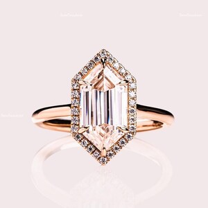 2.50 Ct Hexagon Cut Moissanite Engagement Ring Halo Diamond Ring Hexagon Moissanite Ring Wedding Ring For Woman Anniversary Gift For Women