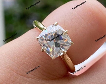 Solitaire Antique Moissanite Engagement Ring 2.0 Ct Old European Cut Moissanite Ring Cushion Cut Old Mine Diamond Ring 14k Gold Bridle Ring