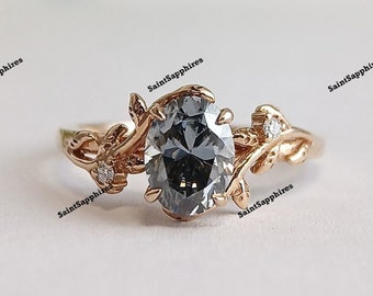 Oval Cut Antique Gray Moissanite Ring Vintage Engagement Ring 1.50 CTW Oval Moissanite Ring Grey Moissanite Bridle Ring Diamond Wedding Ring