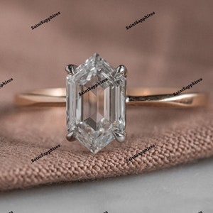 1.50 Ct Long Hexagon Cut Moissanite Ring Solitaire Moissanite Wedding Ring Yellow Gold Diamond Ring Engagement Ring Gift Bridle Ring Women