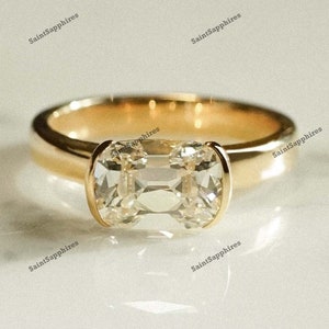 Old European Moissanite Ring 2.00 Ct East West Diamond Ring Solitaire Antique Engagement Ring Cushion Cut Moissanite Bezel Set Ring Old Mine