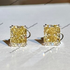 Canary Yellow Moissanite Earring Radiant Cut Stud Earring 8x6 mm Radiant Cut Yellow Moissanite Stud Earring Silver Diamond Earring For Woman