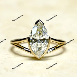 1.60 Ct Marquise Cut Moissanite Ring Bezel Setting Wedding Diamond Ring Marquise Cut Solitaire Moissanite Engagement Ring Yellow Gold Ring