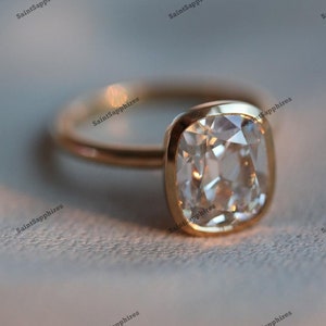 Bague en moissanite ancienne Europe Bague diamant taille mine ancienne solitaire Bague de fiançailles antique 2,50 Ct Bague en moissanite taille coussin serti clos pour femme