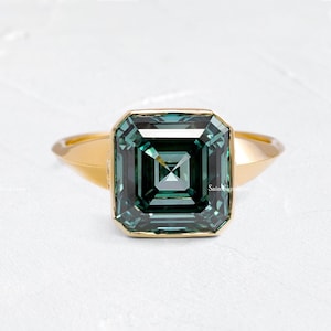 3.50 Ct Asscher Cut Moissanite Engagement Ring Asscher Moissanite Ring Green Moissanite Wedding Ring Bezel Set Moissanite Diamond Ring