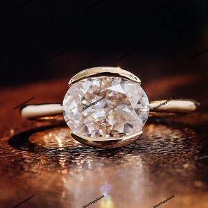 1.50 Ct Oval Cut Moissanite Ring East West Oval Moissanite Bezel Set Ring Solitaire Engagement Moissanite Ring Wedding Diamond Bridle Ring