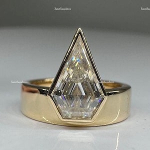 Shield Cut Moissanite Ring Bezel Set Shield Moissanite Wedding