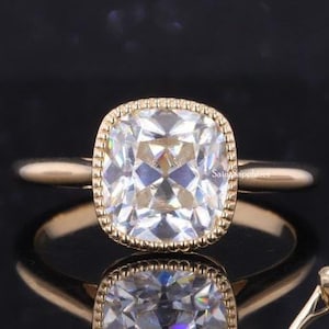 2.50 Ct Cushion Old European Cut Moissanite Diamond Ring Old Mine Moissanite Wedding Ring Bezel Set Moissanite Ring Gift For Anniversary
