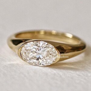 2.00 Ct Oval Cut Moissanite Wedding Ring Solitaire Oval Cut Moissanite Ring Bezel Set Moissanite Engagement Ring East West Oval Cut Ring