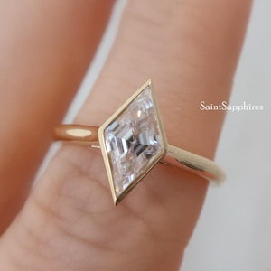 2.00 CT Kite Cut Moissanite Engagement Ring, 14k Solid Yellow Gold Bezel Set Ring, Kite Cut Solitaire Ring, Bridal Ring, Anniversary Gifts