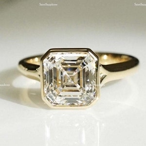 Asscher Cut Moissanite Ring Bezel Set Moissanite Engagement Ring 4.00 Ct Asscher Wedding Moissanite Ring Anniversary Diamond Ring For Women