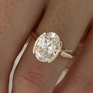Oval Cut Moissanite Ring Solitaire Oval Wedding Ring 2.50 Ct Half Bezel Set Moissanite Ring Yellow Gold Diamond Oval Ring Engagement Ring