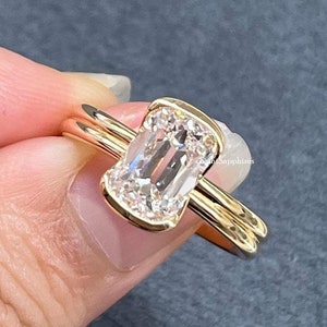 2.00 Ct Cushion Cut Moissanite Ring Bezel Set Wedding Ring Old European Moissanite Ring Old Mine Ring For Women Bridle Ring Surprise Gift