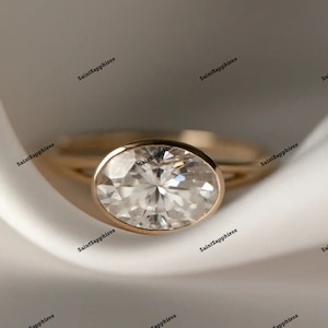 Solitaire Bezel Set Moissanite Ring East West Moissanite Engagement Ring 3.00 Ct Oval Cut Moissanite Ring Diamond Propose Ring Wedding Ring
