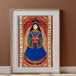 Traditional Persian Miniature - Woman with Flowers - Digital Print Painting - Artistic Elegance and Cultural Beauty - Printable Wall Art