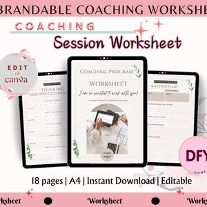 Coaching Worksheets | Coaching Worksheet Templates | Coaching Toolkit | Canva Templates for Coaches | Rebrandable