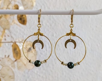 Luna model - Elegant brass and pearl earrings - boho style