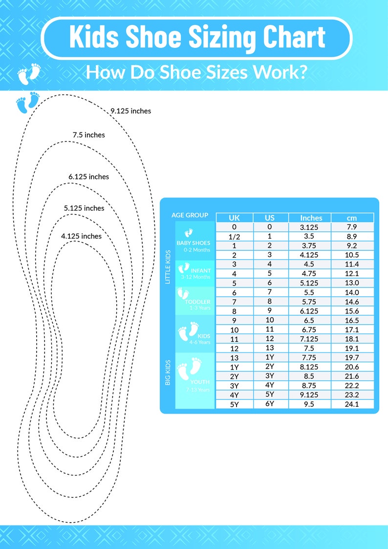 Printable Kids Shoe Sizing Chart Accurate Sizing for Happy Little Feet