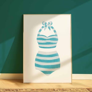 Swimsuit print digital download, water color style, aesthetic lake house, trendy wall art, printable poster, preppy coastal gallery wall art
