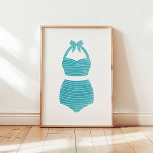 Swimsuit print digital download, water color style, aesthetic lake house, trendy wall art, printable poster, preppy coastal gallery wall art