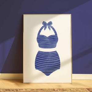 Swimsuit print digital download, water color style, aesthetic lake house, trendy wall art, printable poster, preppy coastal gallery wall art