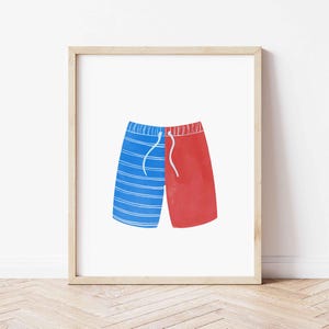 Swimwear print digital download, water color style, aesthetic lake house, trendy wall art, printable poster, preppy coastal gallery wall art