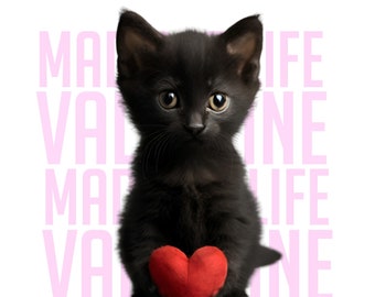 Valentines Cat Clipart, Black Cat Clipart, Valentines Clipart, Cat Lover Valentine PNG, Cute Cat, Kitten PNG, Black Cat, Digital Download