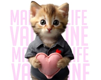 Valentines Cute Kitten Clipart, Valentine's Day Clipart, Kitten Clipart, Cat Lover Valentine PNG, Love PNG, Digital Download
