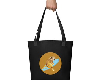 Imprimé bouledogue anglais surfant sur noir Tote bag