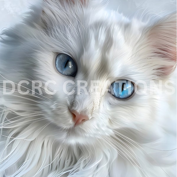 Stunning Turkish Angora cat print/cat lover gift/white angora cat with blue eyes/animal photography/cat photo/white cat with blue eyes/cat