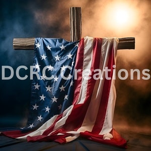 American flag draped over Christian cross print/patriotic/christian cross/veteran gift/american flag/patriotic decor/inspirational/cross